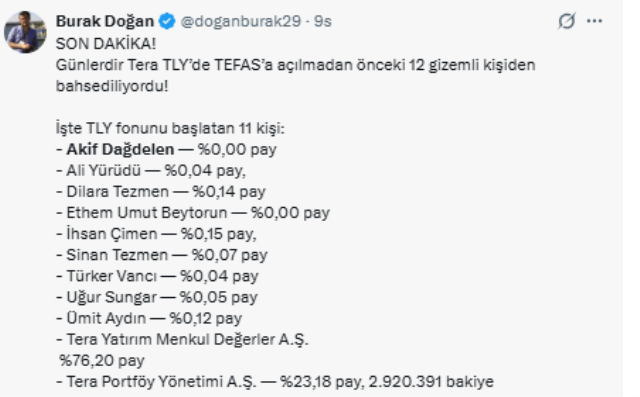 Tera'nın gizemli 11 yatırımcısı belli oldu! İşte o isimler ve pay oranları