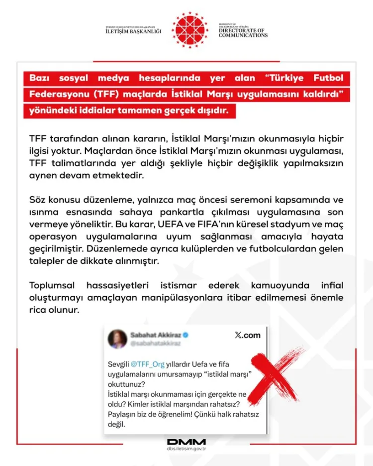 TFF İstiklal Marşı Uygulamasını Kaldırmadı!