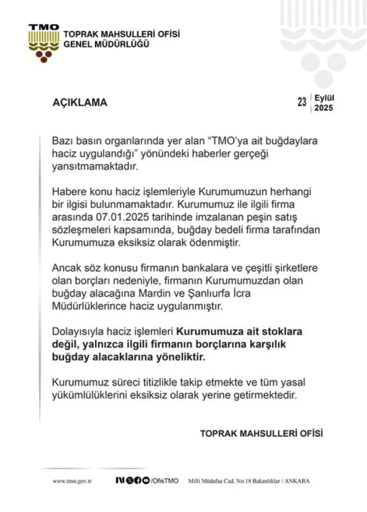 TMO’dan Haciz İddialarına Yalanlama Geldi!