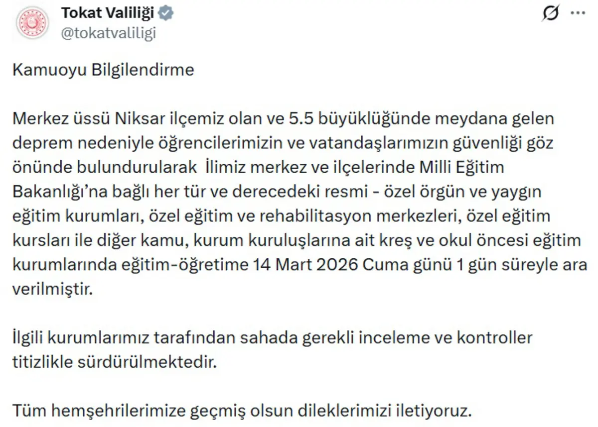 AFAD duyurdu: Tokat’ta 5,5 büyüklüğünde deprem! Okullar 1 gün tatil edildi 3