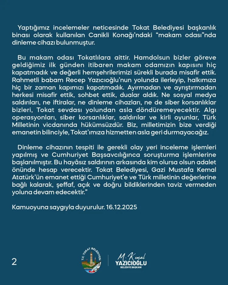 Tokat’ta Dinleme Cihazı Skandalı: Soruşturma Başladı