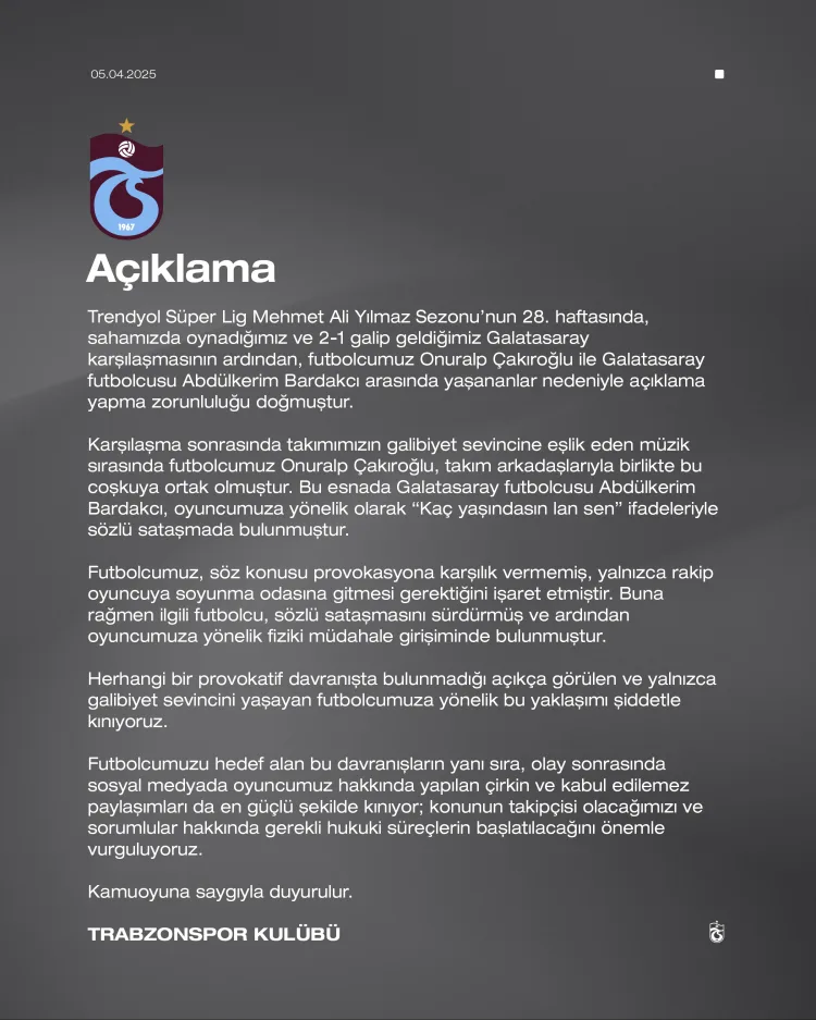 Trabzonspor’dan Kınama: Sözlü Sataşmalara Tepki!