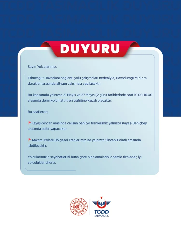 Tren Seferlerinde Geçici Düzenleme Duyurusu!