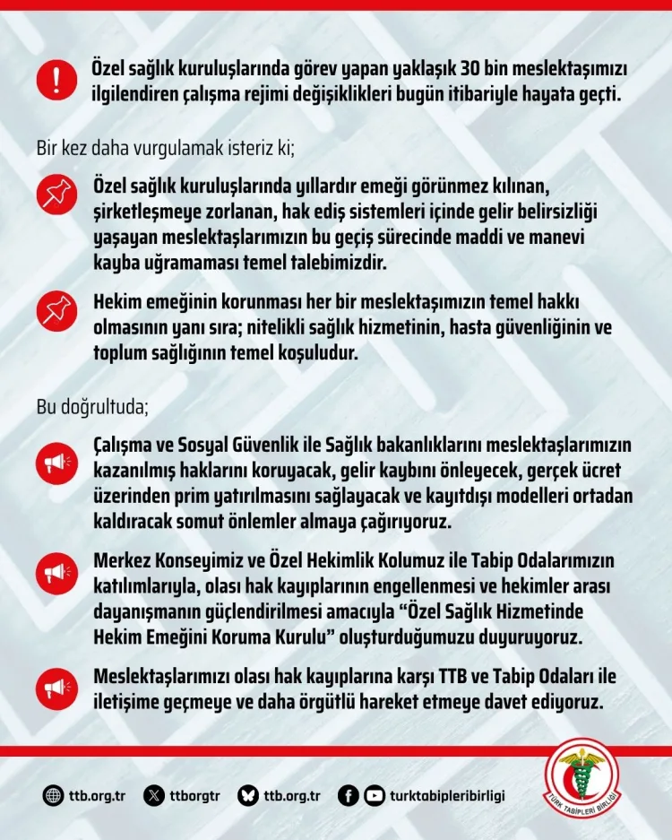 TTB’den Özel Sağlıkta Hekim Hakları Uyarısı!