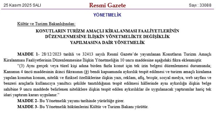 Turizm Kiralamalarında Yeni İzin Düzenlemesi!