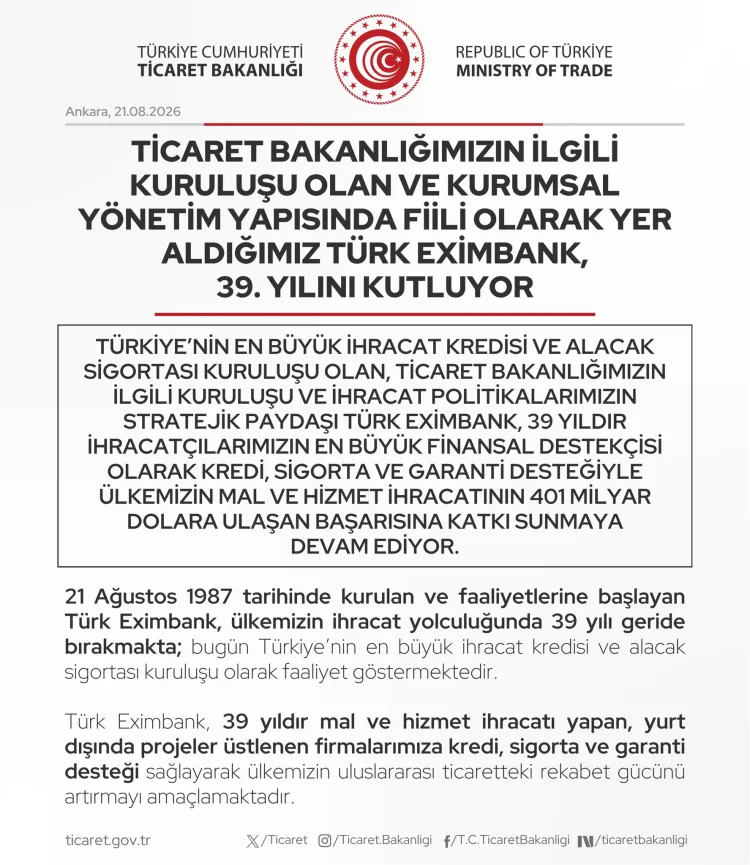Türk Eximbank, 2026’da 59 Milyar Dolar Hedefliyor!
