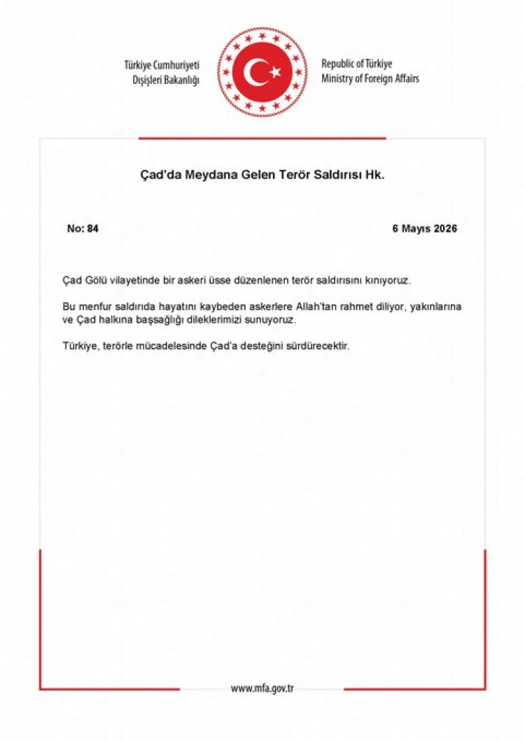 Türkiye, Çad’daki terör saldırısını kınadı