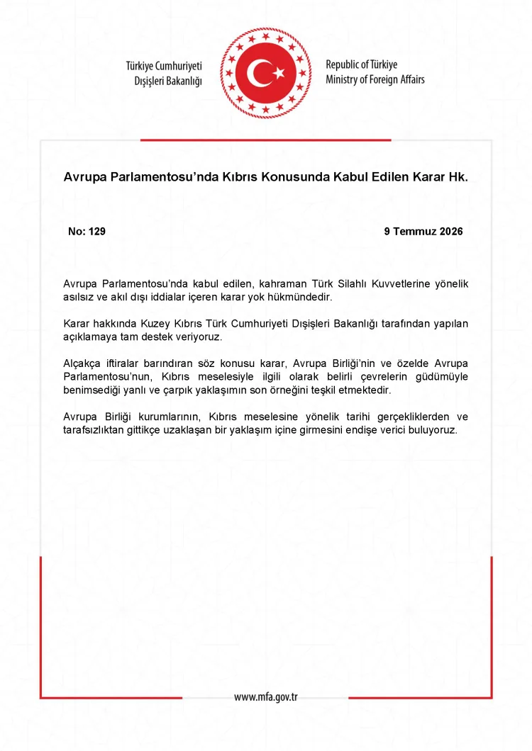 Türkiye’den Avrupa Parlamentosu’na Sert Tepki
