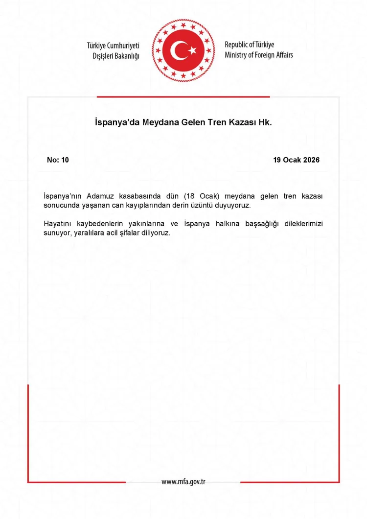 Türkiye’den İspanya’ya Taziye Mesajı