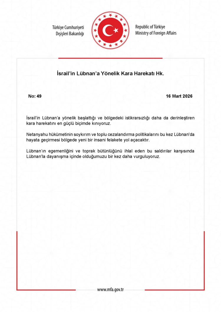 Türkiye’den İsrail’in Harekâtına Sert Kınama