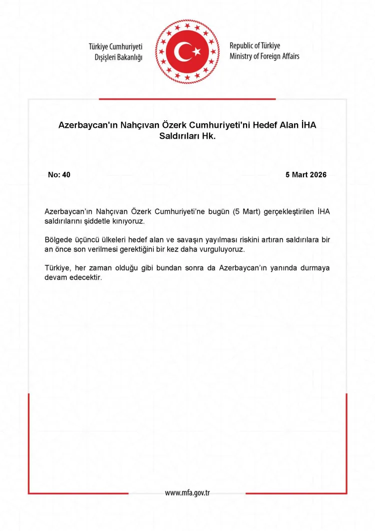 Türkiye’den Nahçıvan’a iahaber Saldırısına Kınama!