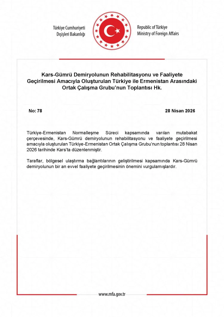 Türkiye-Ermenistan Demiryolu İçin Yeni Adım