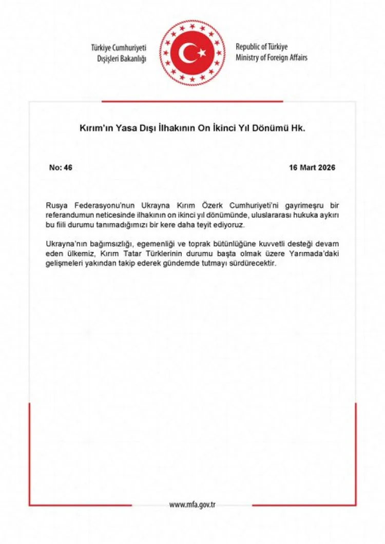 Türkiye, Kırım İlhakını Yine Tanımadı!