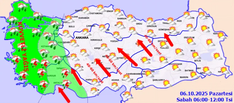 Türkiye’nin Batısında Kuvvetli Yağış ve Rüzgar!