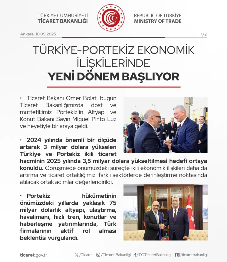 Türkiye-Portekiz Ticaret Hedefi: 3,5 Milyar Dolar!