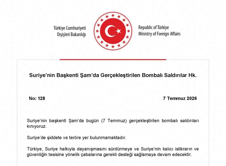 Türkiye, Şam’daki Bombalı Saldırıları Kınadı
