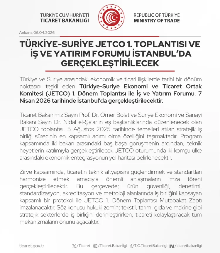 Türkiye-Suriye Ekonomi Forumu İstanbul’da Toplanıyor