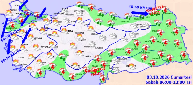 Ülke Genelinde Kuvvetli Yağış ve Rüzgar Uyarısı