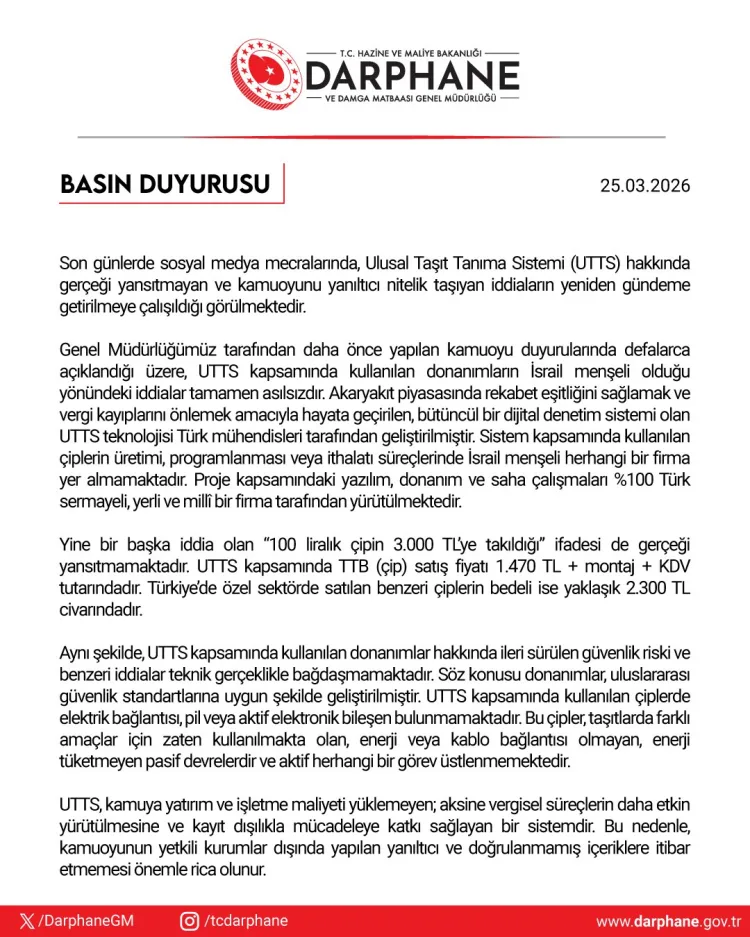 Ulusal Taşıt Tanıma Sistemi İddiaları Asılsız!