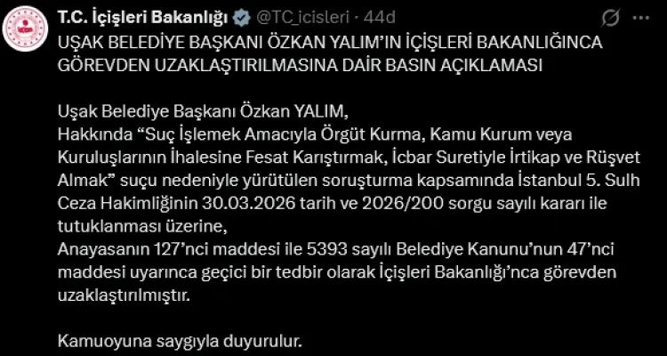 Uşak Belediye Başkanı Yalım Tutuklandı ve Görevden Alındı