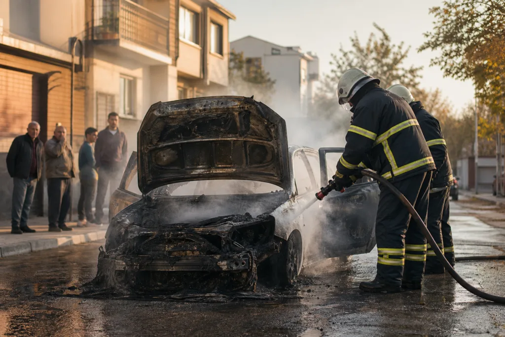 Uzunköprü’de Park Halinde Otomobil Yangını
