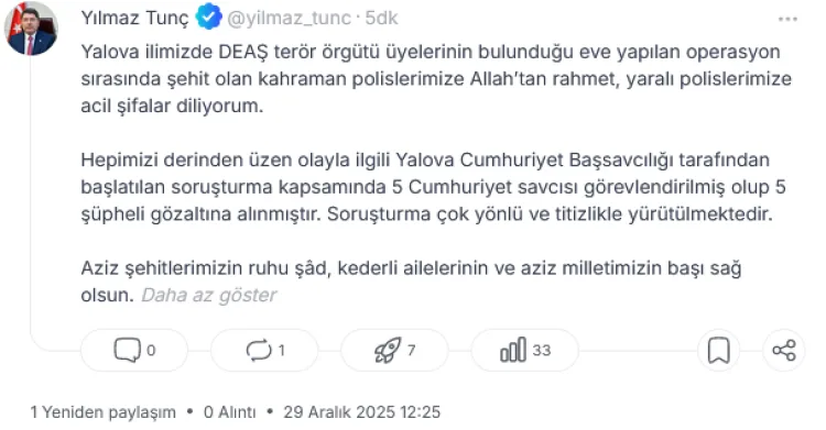 Yalova’da DEAŞ Operasyonu: 5 Gözaltı, Soruşturma Başladı