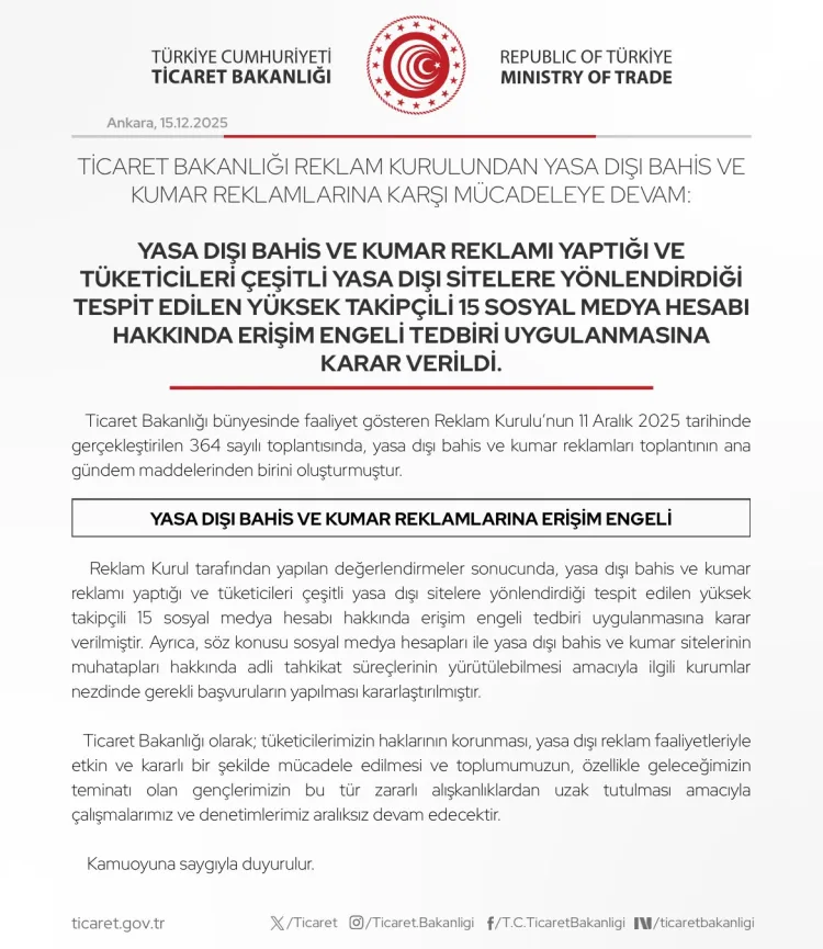 Yasa Dışı Bahis Reklamlarına Erişim Engeli!