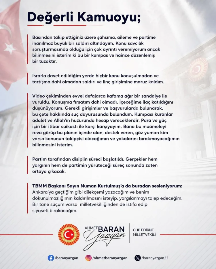 Yazgan: ‘Kumpas ve tuzakla saldırıya uğradım’