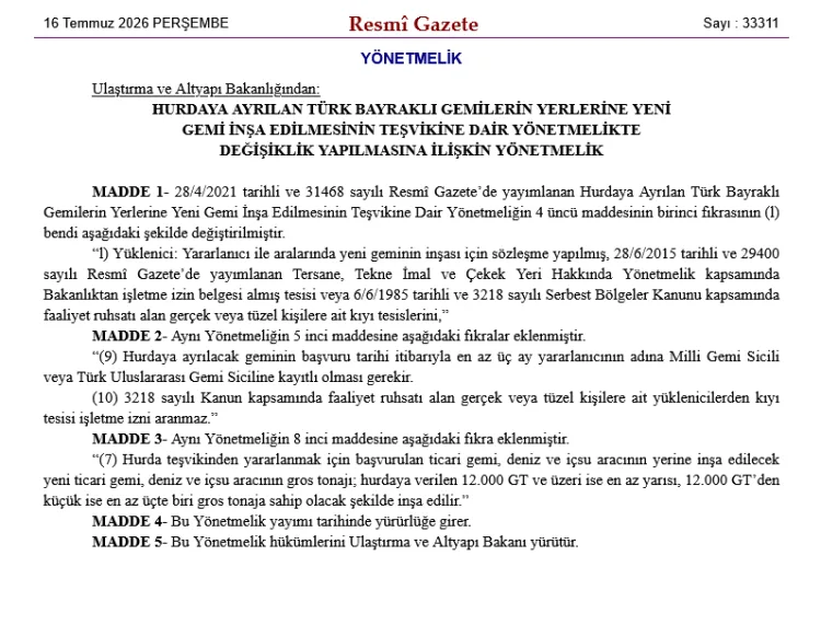 Yeni Gemi İnşası Teşvikinde Önemli Değişiklikler