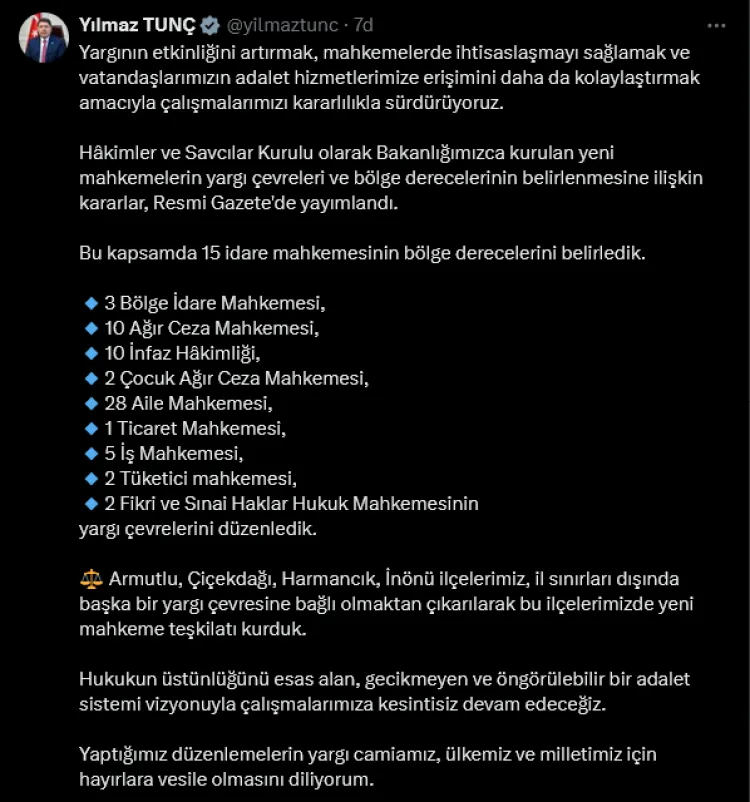 Yeni Mahkemelerle Adalet Hizmetleri Kolaylaşıyor