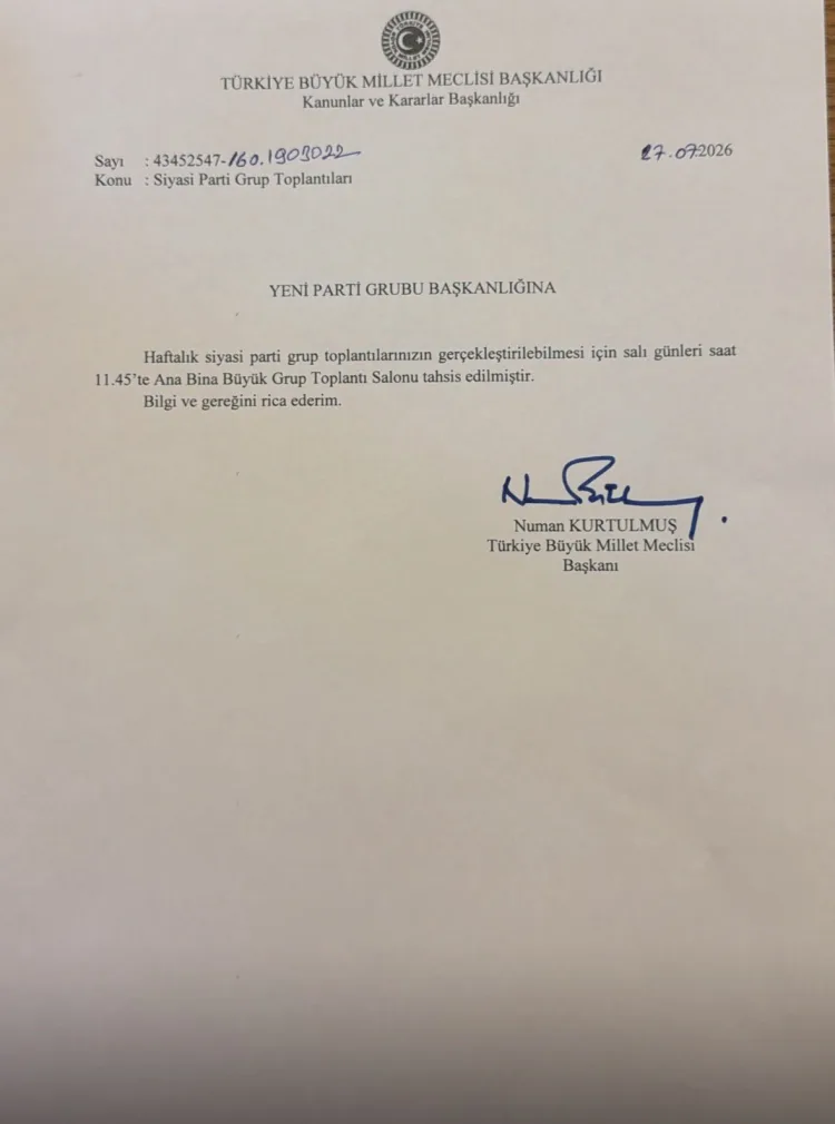 Yeni Parti, TBMM Grup Toplantısını Duyurdu!