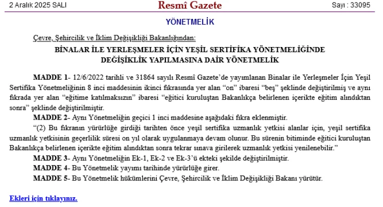Yeşil Sertifika Yönetmeliği’nde Önemli Değişiklikler
