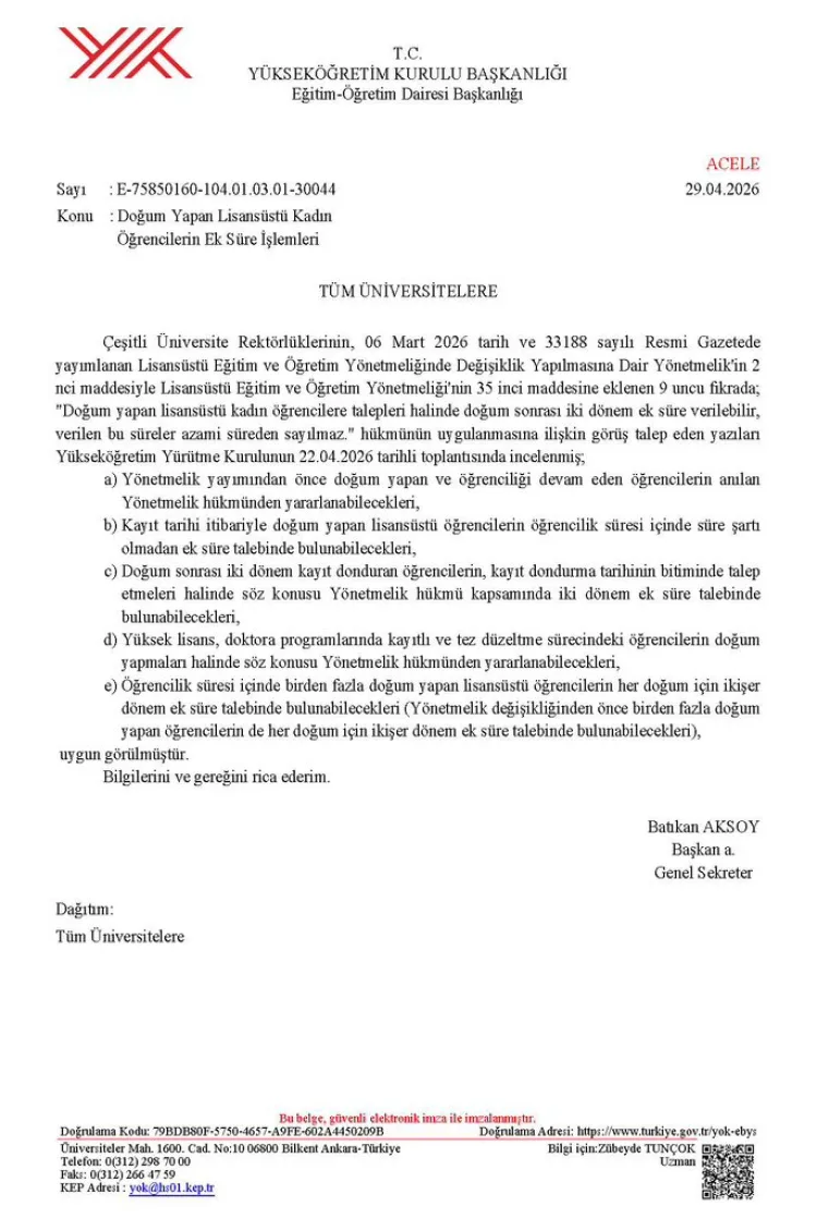 YÖK’ten Doğum Yapan Öğrencilere Ek Süre Müjdesi