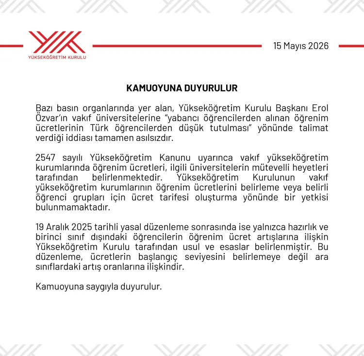 YÖK’ten Yabancı Öğrenci Ücretleri Açıklaması!