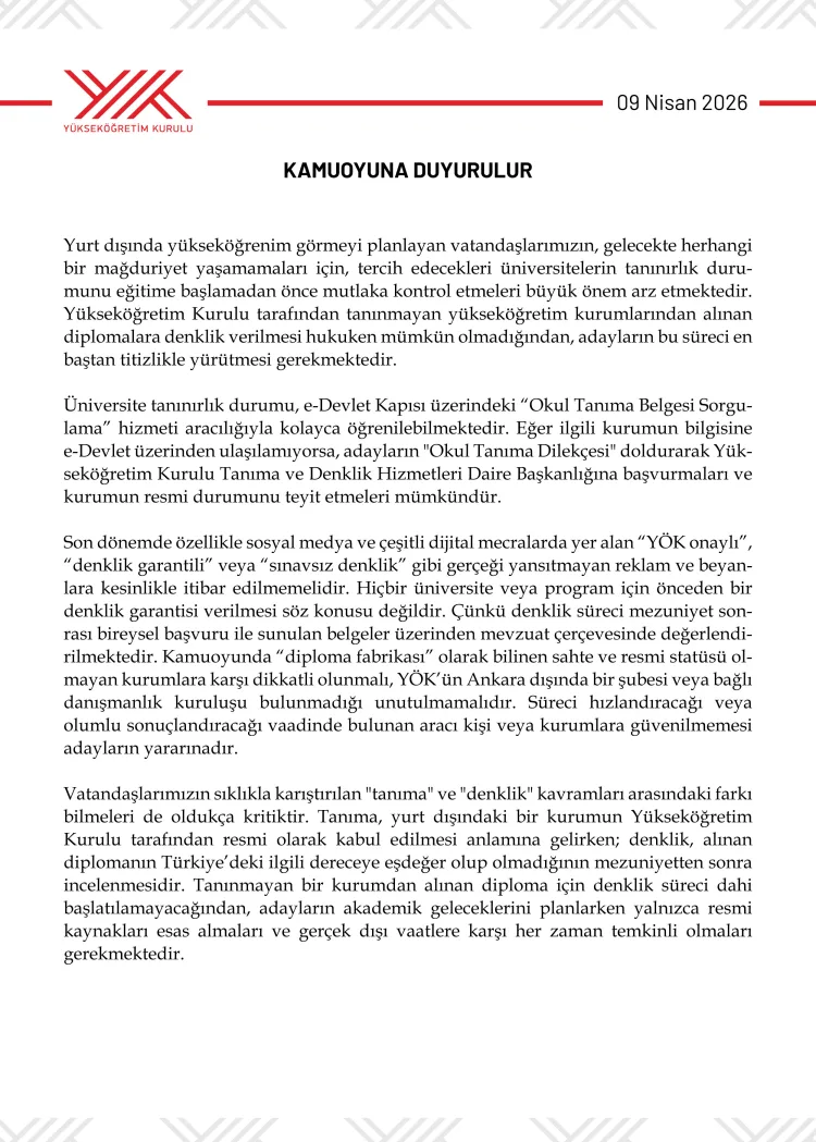 YÖK’ten Yurt Dışı Eğitim Uyarısı: Dikkat Edin!