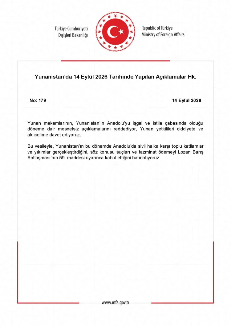 Yunan Açıklamalarına Bakanlıktan Sert Yanıt!