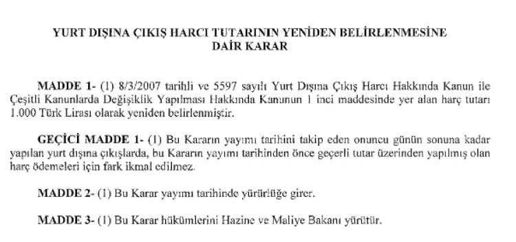 Yurt Dışına Çıkış Harcı 1000 TL’ye Yükseldi!